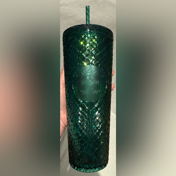 NWOT Starbucks Holiday Green Diamond Jeweled Studded Grid Tumbler Venti Cup - Picture 3 of 12